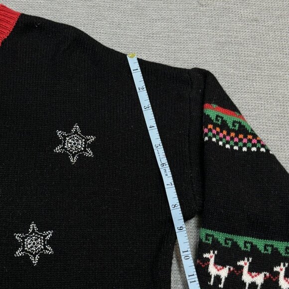Holiday Time Womens Black Llama Christmas Sweater Hat Tassel Embellished Size XL - Picture 14 of 15